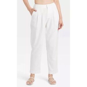 A New Day Womens White Linen Blend Tapered Leg High Rise Pants Sz 14R Coastal